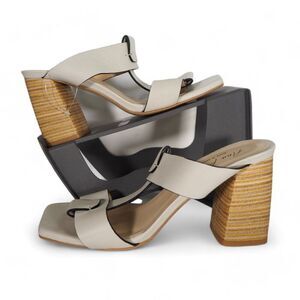 ANA PALMA T-Band Leather Heeled Sandals Cream Women's 8/38